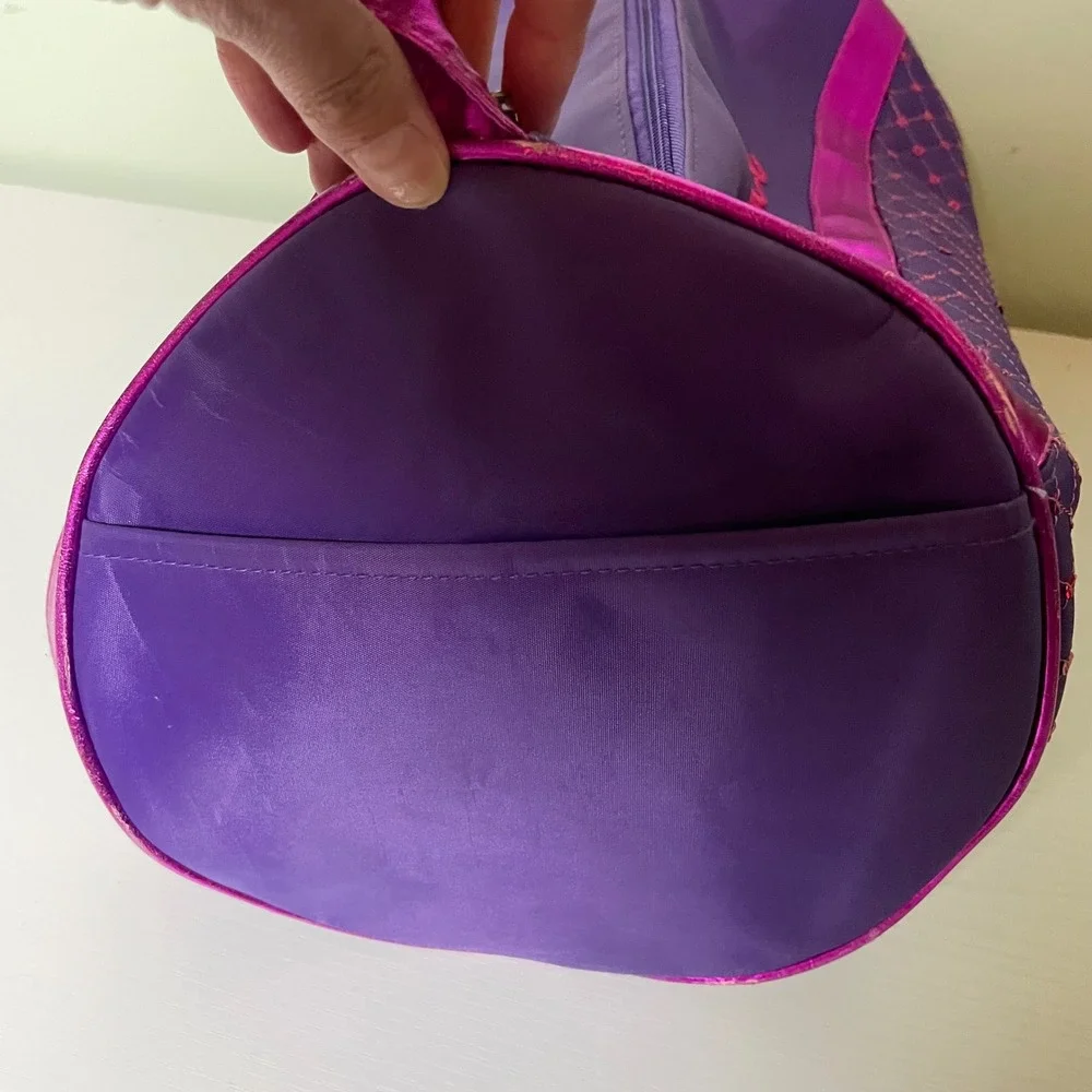 Purple Dance Duffel Bag Sequin Quilted Metallic Trim Gear Bag Shoulder Strap